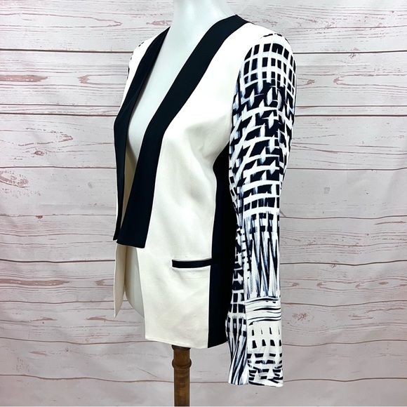 Parker Silk Abstract Reef Colorblock Black & White Mixed Print Blazer Jacket - Picture 2 of 6